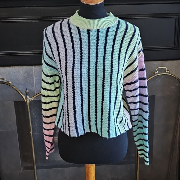 Cropped Ombre Neon Striped Knit Pullover Sweater Circus NY XS - Picture 2 of 10